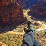 Looking down into refrigerator canyon from Angels Landing in Zion National Park
