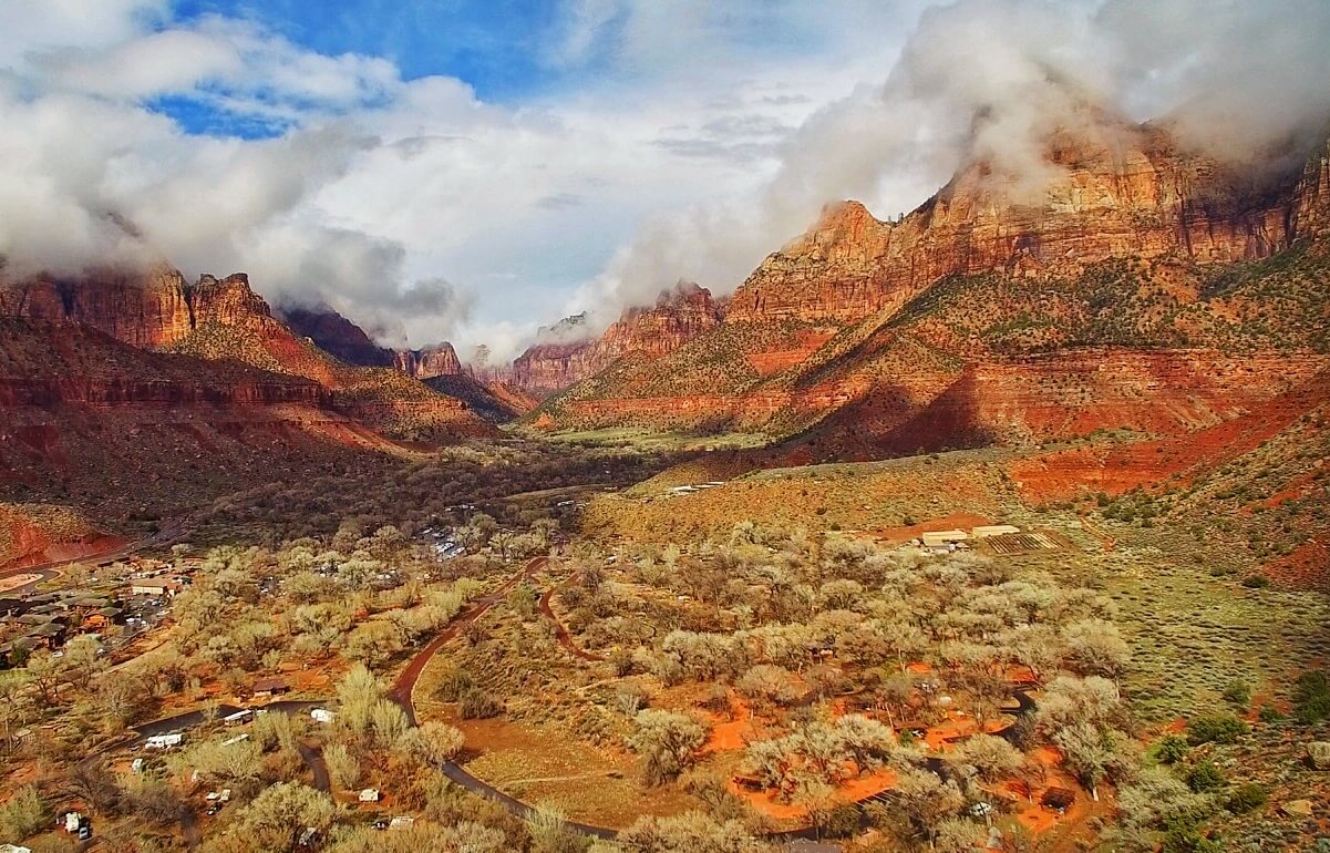 An aieral view of Zion National Park